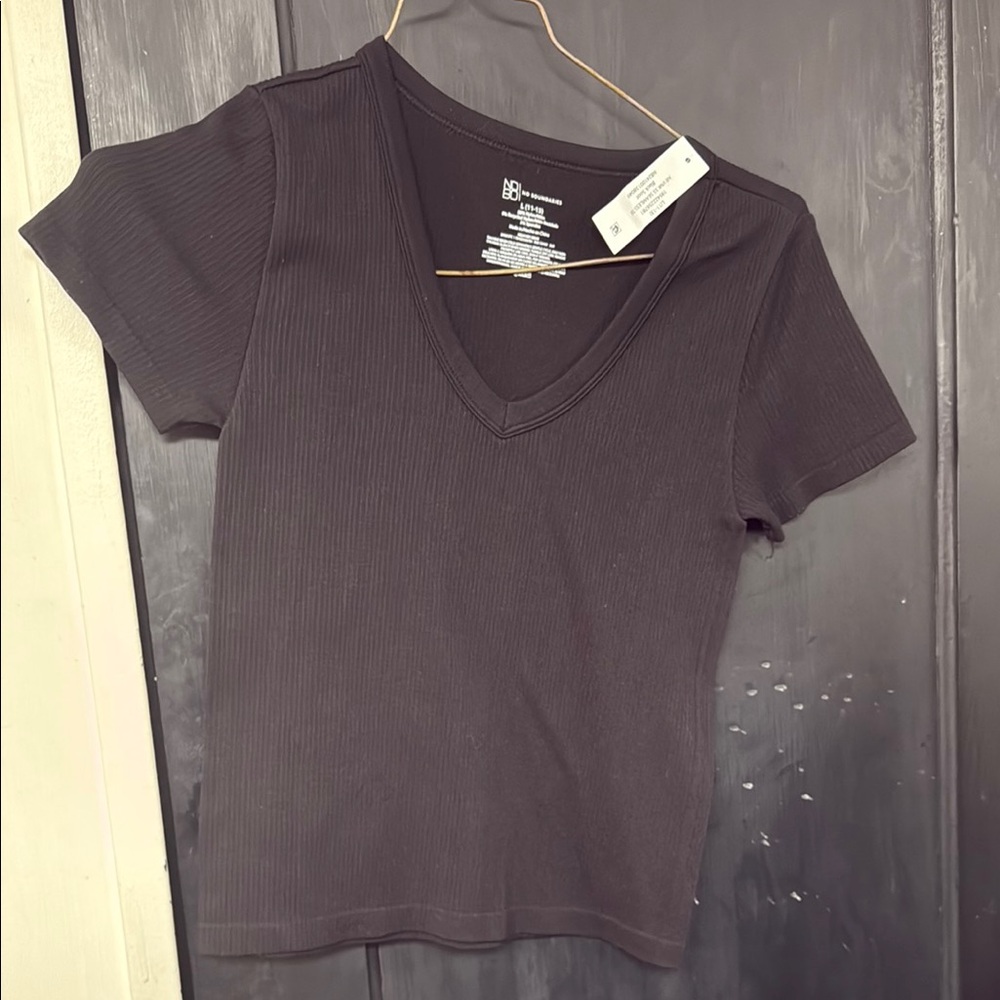 Black V-Neck Ribbed Women's Top